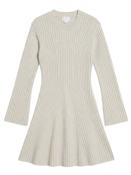 H M Dresses & Skirts - H M Ribbed Long Sleeve Knit Mini Dress Cream Size M sweater Dress A3-029